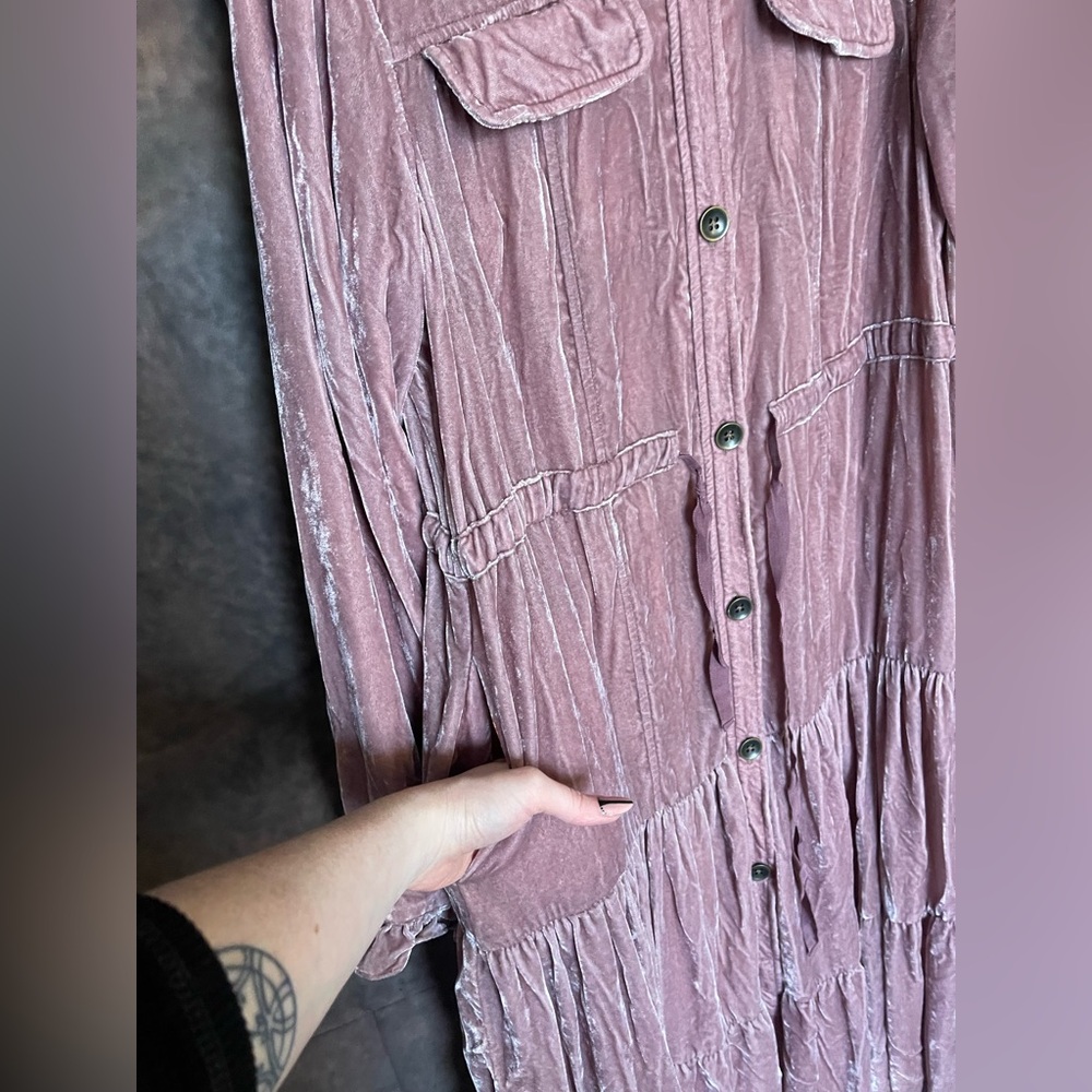 Free People Dusty Pink Velvet Long Sleeve Duster - Picture 14 of 16